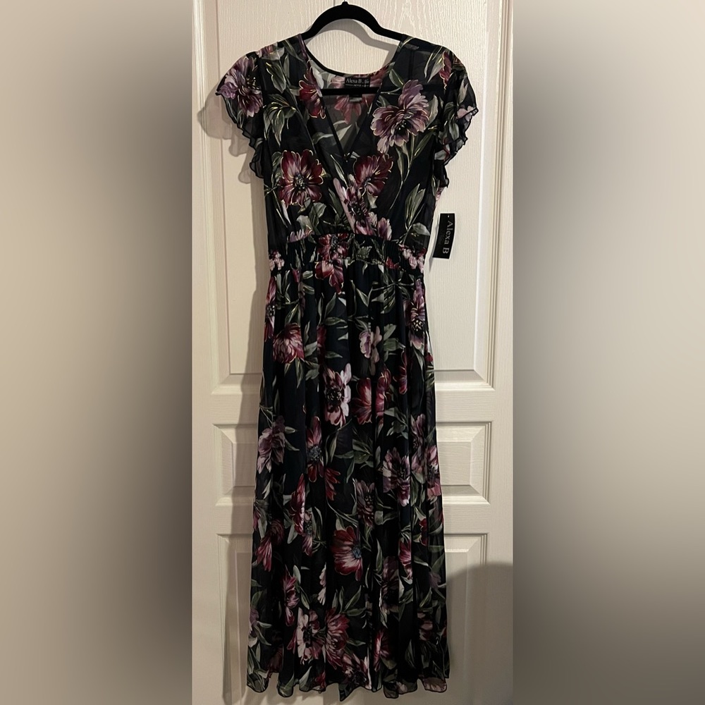 Alexa B Nites Petite Sleeveless Blue Formal Maxi Dress